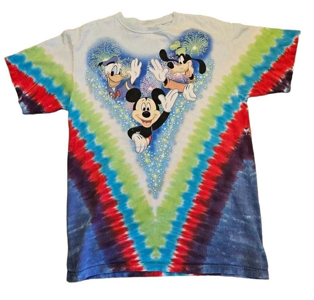 Vintage Walt Disney World Tie Dye T Shirt L Magic Kingdom Mickey Goofy Donald